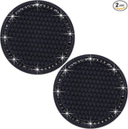 2PCS Bling Cup Holder Coaster, 2.75 Inch Auto Car Cup Holder Insert Coasters, Soft Silicone Anti-Slip Shockproof, Universal Vehicle Interior Accessories for Women Girls (Black)