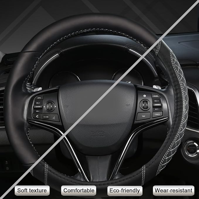 Customized Auto Car Steering Wheel Cover for Honda(Black+Gray-Standard Size)