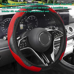 Car Steering Wheel Cover, 15 inch Carbon Fiber Microfiber Leather Elastic Steering Wheel Protector, Breathable Anti-Slip Comfortable Steering Wheel Covers for Most Cars (Black&Red)