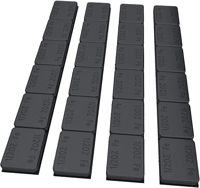 1/2oz Adhesive Stick on Wheel Weights, Black 0.5oz, 12oz/Box | 24PCS, 12oz/Box, Low Profile Easy to Peel, For Cars, Trucks, SUVs, Motorcycles, RC Cars, OEM Quality