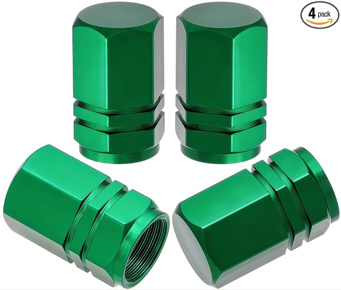 4PCS Tire Valve Stem Caps, with Rubber O-Ring, Corrosion Resistant Leak-Proof, Aluminum Alloy Universal Wheel Valve Covers for Cars, SUV, Trucks, Bikes, Motorcycles, Bicycles(Deep Green)