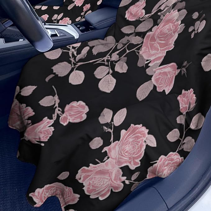 2 Pack Car Towel Seat Covers with Storage Bag, Multifunctional Towel for Gym Outdoor Sport, Picnic, Beach, Pet Dog Travel,Non-Slip Washable Car Seat Protector (Pink Flower)