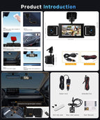 360° Dash Cam Front and Rear Inside Left Right, 4 Channel FHD 1080P Dash Cam for Cars, 3 Inch IPS Dashcams with Night Vision, Loop Recording, 24H Parking Mode Monitor, Reverse View