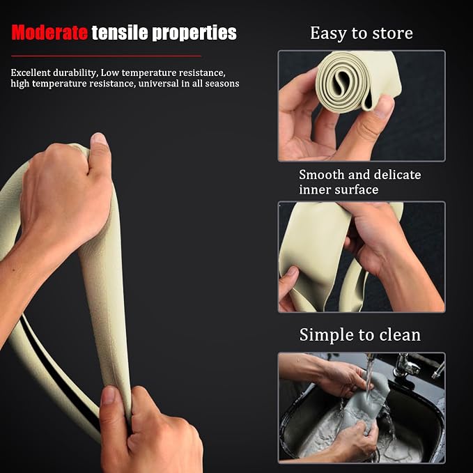 JDDRY Car Steering Wheel Cover,Silicone Steering Wheel Protector,Universal Fit Vehicle Steering Wheel Cover,Steering Wheel Protective Cover(Beige,1PC)