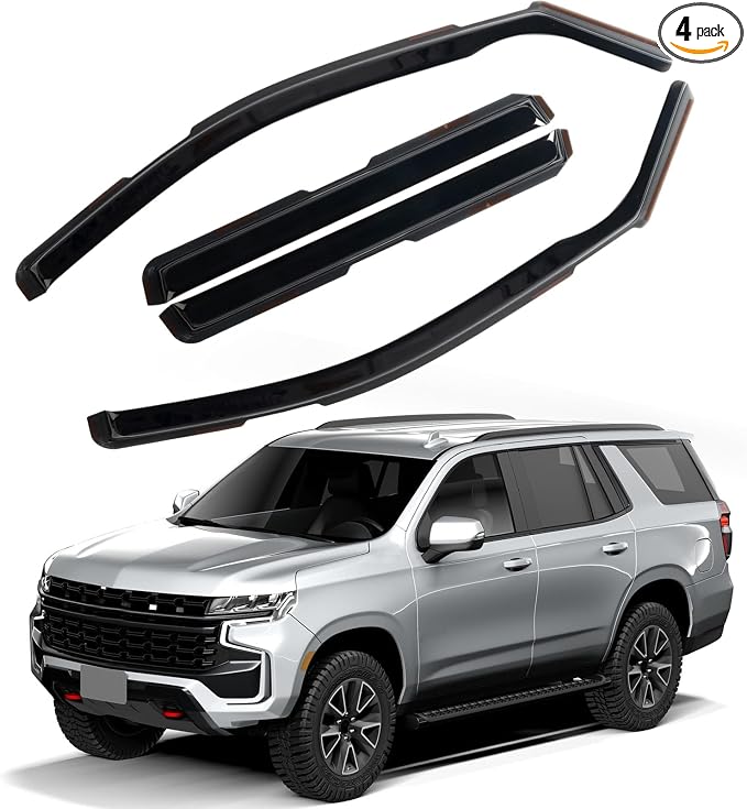 in Channel Rain Guards Fit for 2021 2022 2023 2024 2025 2026 Chevrolet (Chevy) Tahoe/GMC Yukon/Cadillac Escalade, Durable Window Wind Deflectors, Smoke Tinted Vent Window Visors Shades, 4PCS