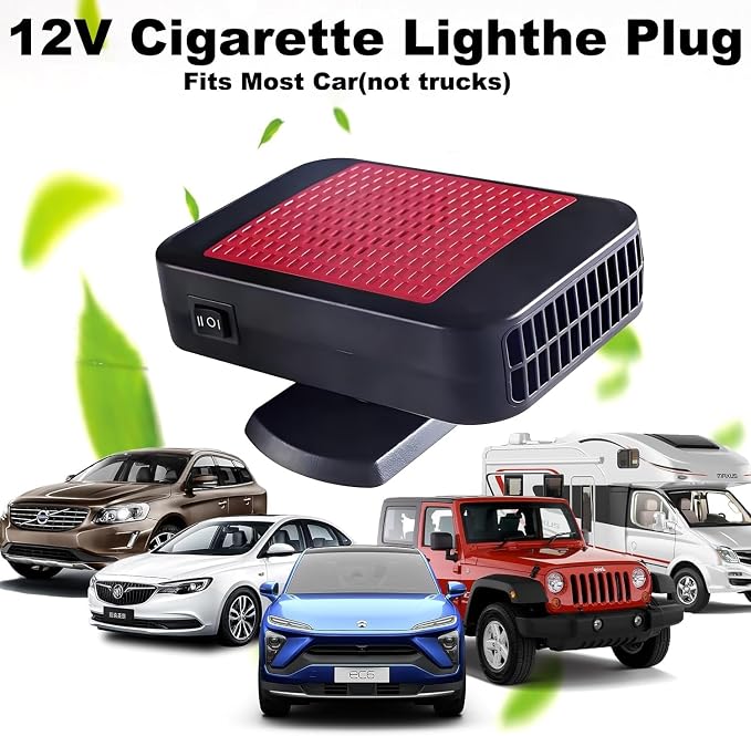 Car Heater, 12V 200W Windshield Defroster Portable Car Heater that Plugs into Cigarette Lighter, 360° Rotatable Car Heaters for Vehicle,SUV,RV,Jeeps (Red)
