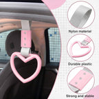 2PCS Heart Shaped Car Handle Straps, Rear Bumper Warning Keychain Ring for Car Exterior Accessories (Pink-Silver)