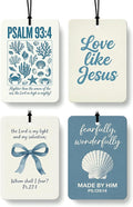 Blue Beach Christian Car Air Freshener 4 Pcs Coconut Scented, Coastal Religious Car Accessories Mirror Decor for Women, Christian Beachy Hanging Air Freshener for Cars Closet Drawer Books