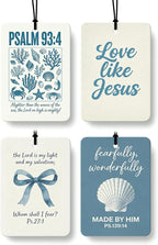 Blue Beach Christian Car Air Freshener 4 Pcs Coconut Scented, Coastal Religious Car Accessories Mirror Decor for Women, Christian Beachy Hanging Air Freshener for Cars Closet Drawer Books