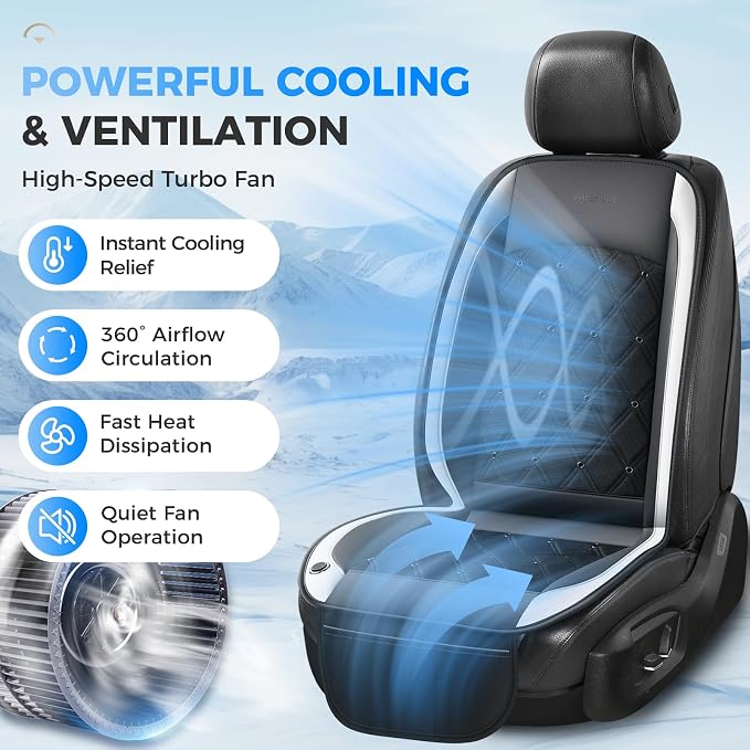 Coverado Cooling Car Seat Cover, 12V-24V Ventilated Front Seat Cushion for Car, 3-Speed Adjustable Seat Cover for Summer Driving Seat, Universal Fit for Car SUV Truck Van