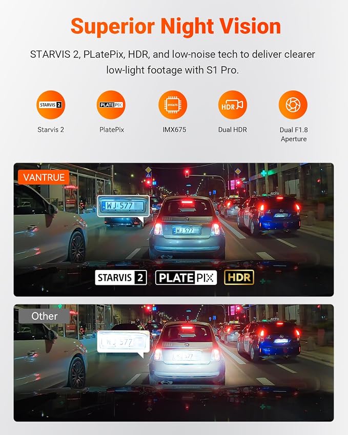 S1 Pro Dash Cam Front and Rear, 60FPS STARVIS 2 Dash Camera, PlatePix™ Tech, AI Dual Dash Cam with ADAS & BSD, Night Vision Car Camera with 5G WiFi, GPS, Voice Control, 24/7 Parking Mode