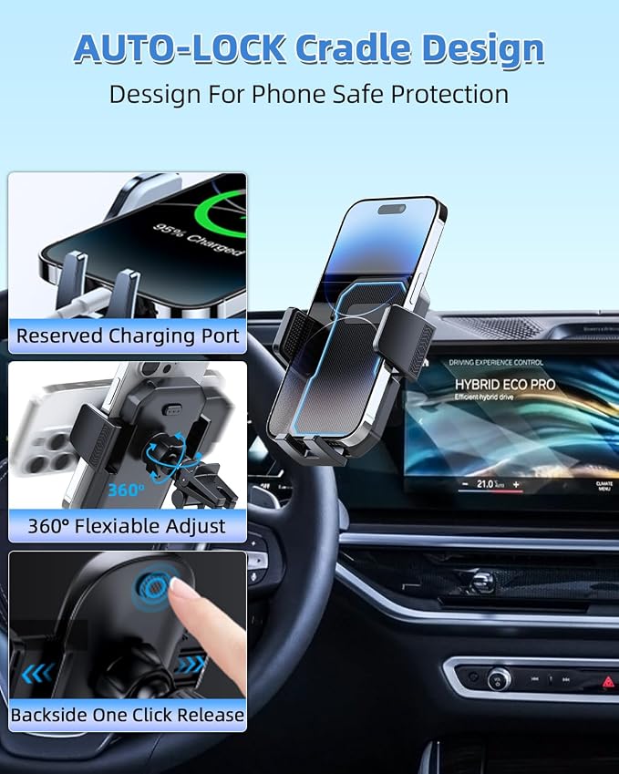 PZK Car Phone Mount for BMW X5 2024-2026 X6/ BMW X7 2023-2026 Accessories | Auto Lock Car Phone Holder Custom 14.9-inch Screen with Storage Box Hands-Free 360° Rotation Cradles Not Affect Air Vent