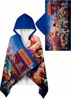 Story Printed Soft Cotton Terry Hooded Towel Wrap, Absorbent Wearable Hooded Towel for Bath Pool Beach, 28 in x 55 in