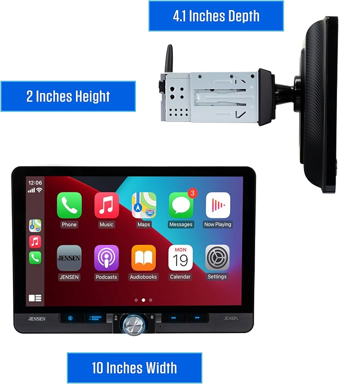 J1CA10FL 10.1-inch Certified Apple CarPlay Android Auto Wired or Wireless | Single DIN & Double DIN Touchscreen Car Stereo Radio | Bluetooth | Front & Rear Camera Inputs | USB Playback & Charge