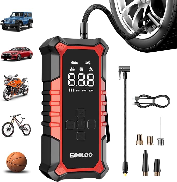 A6 Gear 160 PSI Tire Inflator Portable Air Compressor, 7500mAh Cordless Tire Inflator with Digital Pressure Gauge ＆LED Light, 3X Faster Air Pump for Car Tires, Bike,Balls, Auto Shut-Off