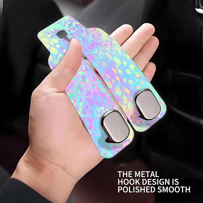Car Seat Headrest Hook, Universal Leather Cute Hanger Holder Hook, Storage Organizer Interior Accessories for Purse Bags Handbag Funny Colorful Leopard