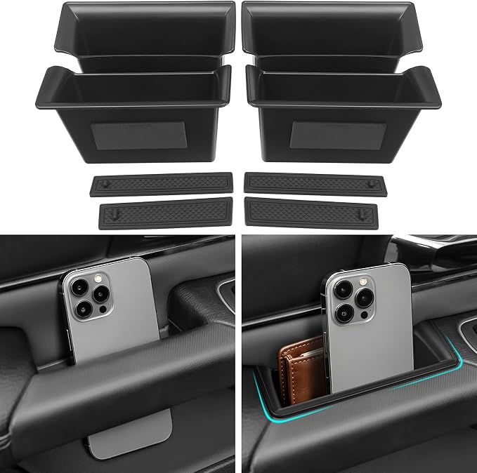 4pcs Door Handle Organizer for 2019-2025 2026 Dodge Ram 1500 Accessories Front and Rear Door Side Storage Box Insert Grab Handle Pocket ABS Plastic