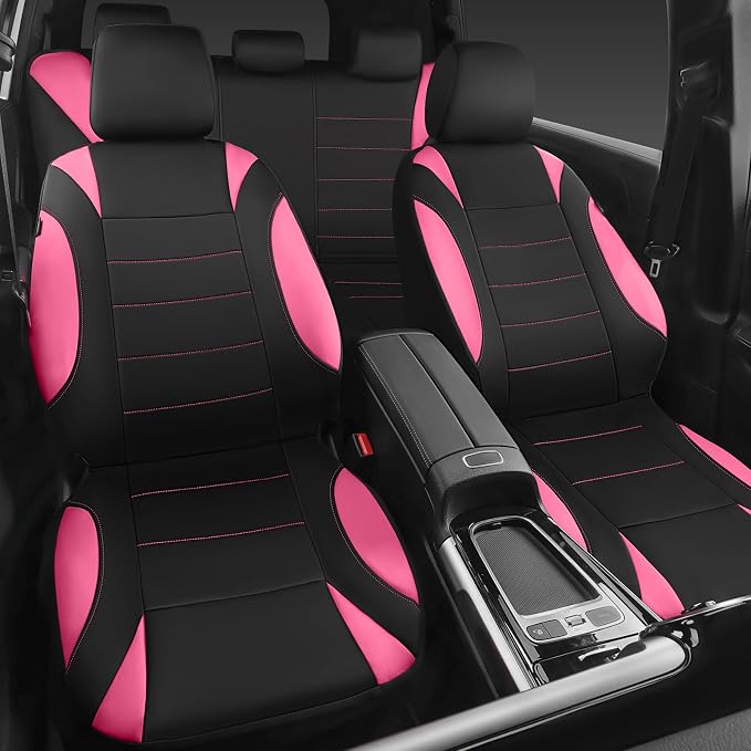 Waterproof Car Seat Covers Full Sets, Universal Fit Seat Covers for Cars, EVA Neoprene Seat Cover Set Full Sets, Interior Covers for Auto SUV,Vans,sedans, Trucks,(Black Pink)