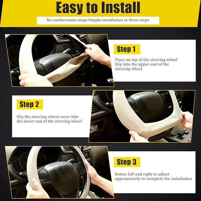 JDDRY Car Steering Wheel Cover,Silicone Steering Wheel Protector,Universal Fit Vehicle Steering Wheel Cover,Steering Wheel Protective Cover(Beige,1PC)