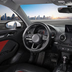 Car Steering Wheel Cover Small-Size for Prius Civic Model 3 Model Y Camaro Rogue with 14"-14 1/4" Outer Diameter Leather with Carbon Fiber Pattern Black