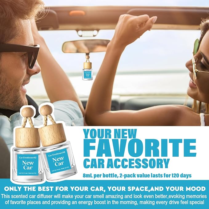 Car Air Freshener Diffuser 2 Pack Hanging Air Freshener - New Car Fragrance Oil Air Diffuser for Automobile, 45+ Days Long Lasting Fragrance Made in USA (N82)