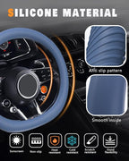 Car Steering Wheel Cover, Thin Anti-Skid Silicone Steering Wheel Cover for Men & Women, Universal Automotive Interior Accessories for Most Cars (Dark Blue)