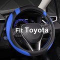 Customized Auto Car Steering Wheel Cover for Toyota Tacoma,4Runner,Tundra,Sequoia,15.5-16 inch (Black+Blue-Large Size)