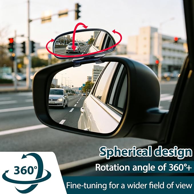 Blind Spot Mirror, HD Glass & ABS Housing, 360° Adjustable Convex Wide Angle Rear View Mirror, Stick-On Universal Fit for Car SUV Truck RV Van, Black (1, Capsule-shaped, Black Clip-on)