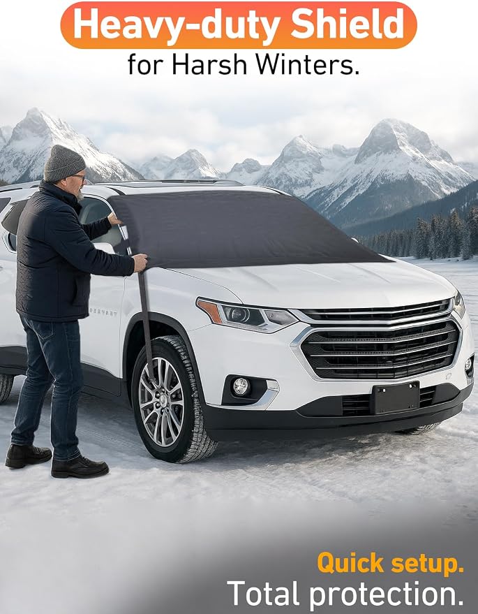 Car Snow Cover Compatible for Chevrolet Traverse | Windshield Cover for Ice and Snow with S-Hook Straps | Heavy-Duty 600D Oxford Winter Car Cover, Waterproof & Anti-Slip