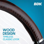 Dark Wood Grain Car Steering Wheel Cover, Standard 15 inch with Black Faux Leather Grip, Made to Fit Most Auto Truck Van SUV