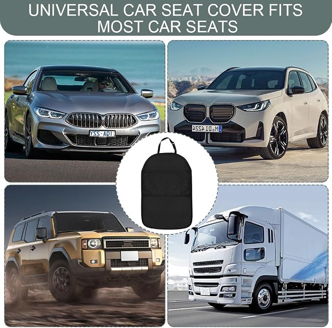 Kick Mat Back Seat Protector, Back Seat Cover for Kids, Waterproof Car Backseat Protective Kick Mat with 2 Mesh Pockets, Multifunctional Car Storage Organizer for Most Vehicles (1PCS)