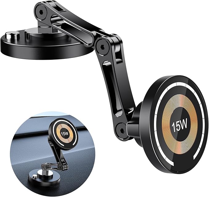 Magnetic Wireless Car Mount Charger, 15W Fast Charging for MagSafe Car Mount,Magnetic Car Phone Holder Mount, Car Cell Phone Holder Fit iPhone 17 16 15 14 13 12 All Smartphones