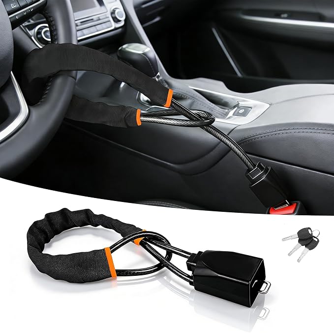 Car Steering Wheel Lock, Reliable Club Steering Wheel Lock Anti-Theft Device with 3 Keys, Max 17 Inch Length, Fits Most Vehicles, Trucks, SUVs, Vans, Golf Car Security Device - Black