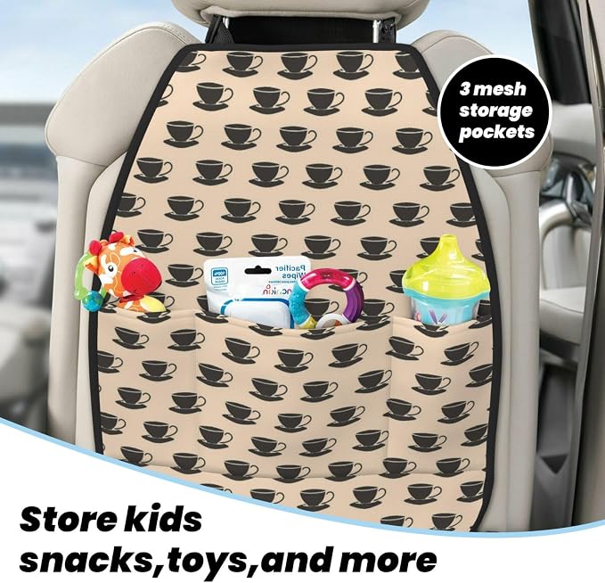 Coffee Cup (1) For Car Seat Back Protector 2 Pack, Kick Mats For Kids And Pets, Backseat Seat Protector Cover For Car, Suv, Truck & Van
