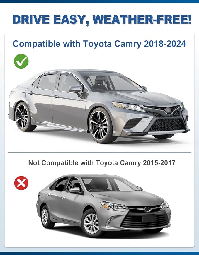 in-Channel Window Rain Guards Fit for 2018-2024 Toyota Camry,Rain Guards Visors Vent Visors Window Deflector, Vent Shades Car Accessories -4 pcs