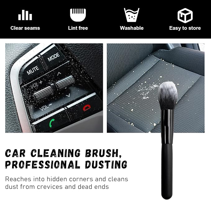 Car Detailing Brush, Curved Soft Bristles Auto Removal Dust Collectors, Universal Vehicle Dashboard, Air Conditioner Vents etc Interior Cleaning Tool Accessory (Long-Black/White)