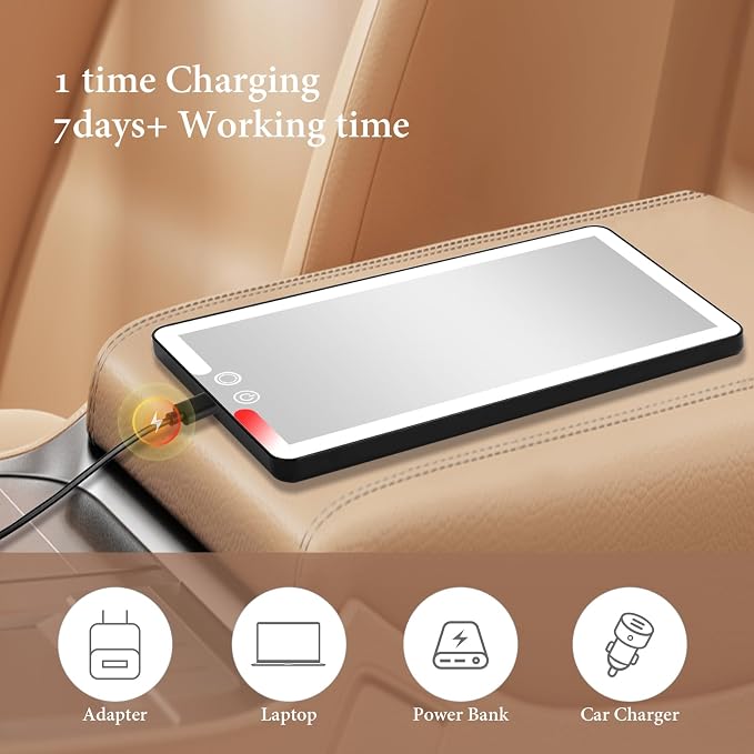 Car Sun Visor Vanity Mirror with Lights, Rechargeable LED Car Visor Makeup Mirror with 3 Color Dimmable Lights - Universal Accessories for Cars, SUVs, Trucks (Black)