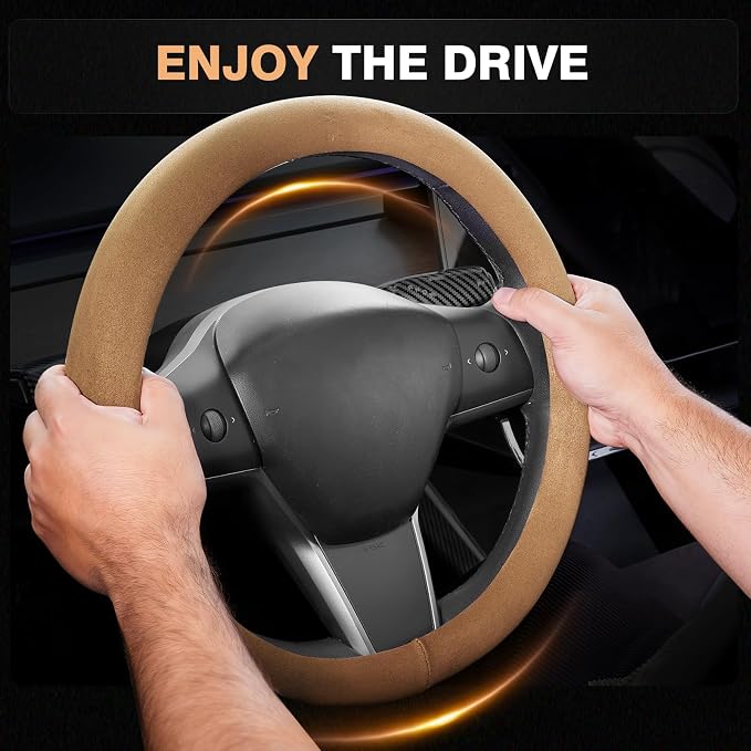 Car Steering Wheel Cover Winter, Microfiber Suede Steering Wheel Covers with Anti-Slip Lining, Breathable Elastic Car Steering Wheel Protector Soft, Universal Standard Size 14-15 inch