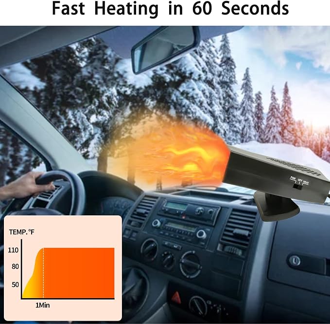12V Car Heater, Powerful 180W Heater for Cars, Efficient Window Defroster and Car Defroster, Ideal for 12V Vehicle