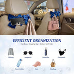 2 PCS Bow Pearl Car Seat Headrest Hook – Cute Purse Hook for Car, Girly Interior Decoration Accessories Hook Hanger, Seatback Holder for Purses & Bags, Elegant Car Organizer (Deep Blue)