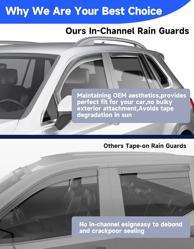 in-Channel Rain Guards Fit for Volkswagen Tiguan 2018-2024 Window Rain Guards Visors Vent Visors Window Deflector Vent Shades Car Accessories -4 pcs
