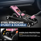 2.5 Ton Low Profile Floor Jack, Heavy Duty Steel Hydraulic Car Jack with Single Pistons Quick Lift Pump, Hydraulic Racing Floor Jack, Lifting Range 3.35" to 15", Pink