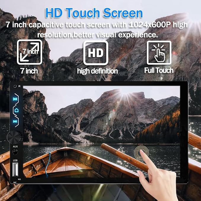 Double Din Car Stereo with Dash Cam,7 Inch Full HD Touchscreen Car Audio Receiver Support Carplay and Android Auto,Car Stereo with Bluetooth,Mirror Link,Backup Camera,FM/USB/AUX/Subwoofer
