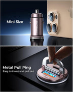 125W USB C Car Charger, [Mini & Metal] USB C Car Charger Adapter Fast Charging PD65W & QC60W Dual Port Type C Car Cigarette Lighter USB Charger for iPhone 16 15 14 Pro Max S25 MacBook-Pink