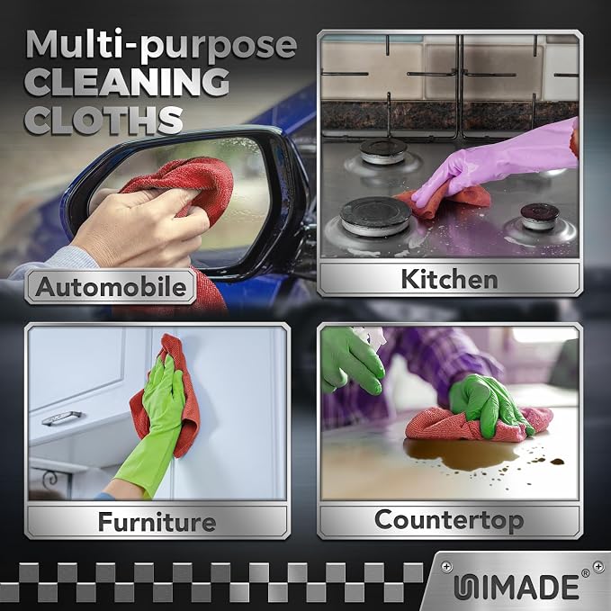 Shop Towel Rag, 200 Pack Reusable Rags Bulk Microfiber Cleaning Cloth Lint Free Towels for Car Kitchen Automotive Bar Mechanic Restaurant Garage, 11.5"x 11.5", Red