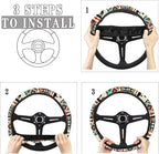 Car Steering Wheel Cover, 15 Inch Soft Breathable Steering Wheel Protector for Women Men, Universal Fit for SUV Sedan Van Truck, Aztec Horse Cowboy Cactus