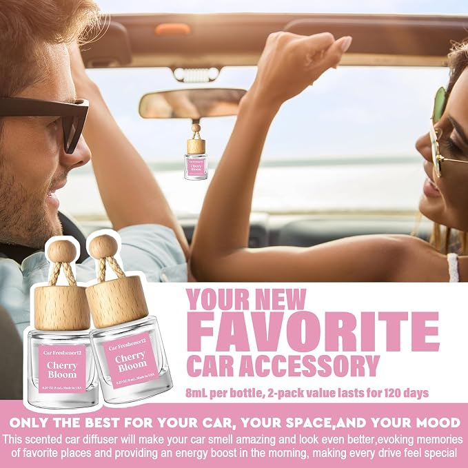 Car Air Freshener Diffuser 2 Pack Hanging Cherry Bloom Car Air Freshener for Women 45+ days Long Lasting Fragrance Made in USA (C12)