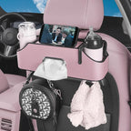 Car Back Seat Organizer with 2 Drink Cup Holder - Tissue Box and Storage Box Hook - Multi-functional Storage - Great for Kids and Travel (Pink)