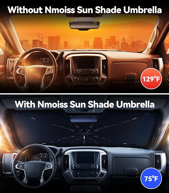 Windshield Sun Shade Umbrella for Silverado - [Vinyl Coating Heat Shield] Protect Car from Sun Rays & Heat Damage Keep Cool and Protect Interior, Spring Structure Edge