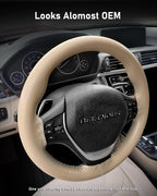 Leather Steering Wheel Cover Lace Up, Stitch on Steering Wheel Wrap, Universal Fit 13-20 Inch Car Truck Pickup Boat, A Whole Piece of Cowhide, DIY w/Needle Thread (Size M2, Light Beige)
